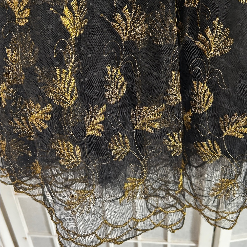Chic Black Skirt with Gold Embroidery - Picture 2 of 7